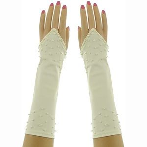 Scattered Pearl Fingerless Matt Satin Gloves